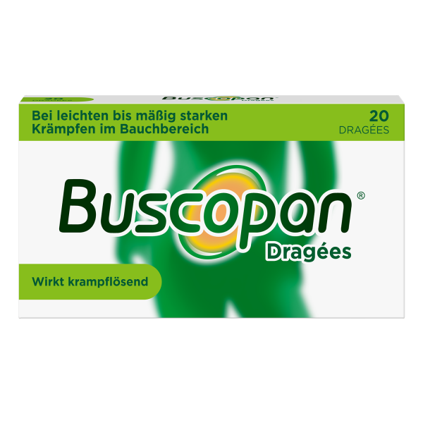 Abbildung für BUSCOPAN Dragees mit Butylscopolamin bei leichten bis mäßig starken Bauchschmerzen und Bauchkrämpfen