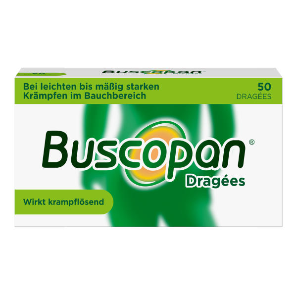 Abbildung für BUSCOPAN Dragees mit Butylscopolamin bei leichten bis mäßig starken Bauchschmerzen und Bauchkrämpfen