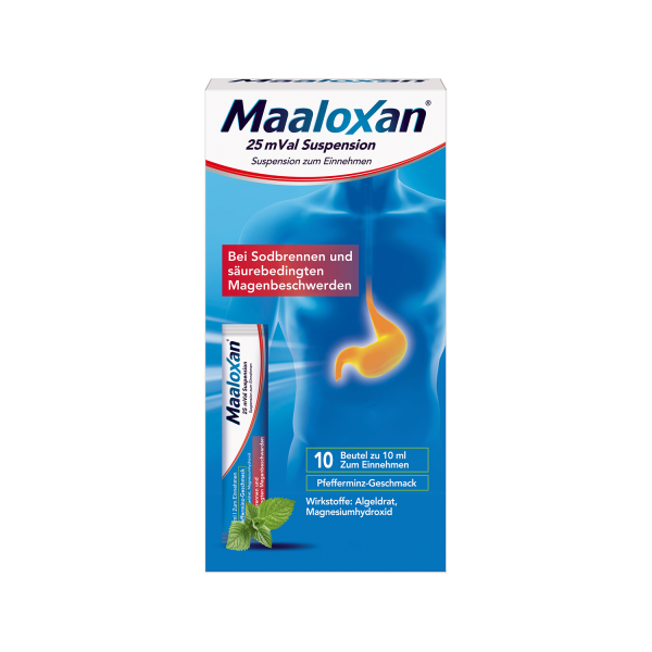 Abbildung für Maaloxan 25 mVal Liquid, Suspension zum Einnehmen, mit Algeldrat und Magnesiumhydroxid, bei Sodbrennen und säurebedingten Magenbeschwerden