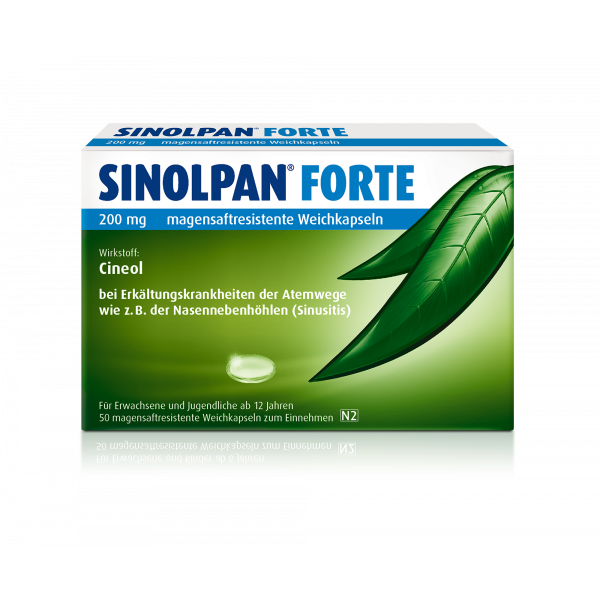 Abbildung für SINOLPAN forte 200 mg magensaftgeschützte Weichkapseln zur Behandlung der Symptome bei Bronchitis und Erkältungskrankheiten