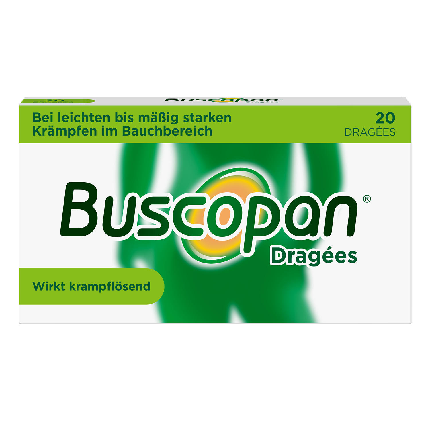 BUSCOPAN Dragees mit Butylscopolamin bei leichten bis mäßig starken Bauchschmerzen und Bauchkrämpfen Abbildung für BUSCOPAN Dragees mit Butylscopolamin bei leichten bis mäßig starken Bauchschmerzen und Bauchkrämpfen