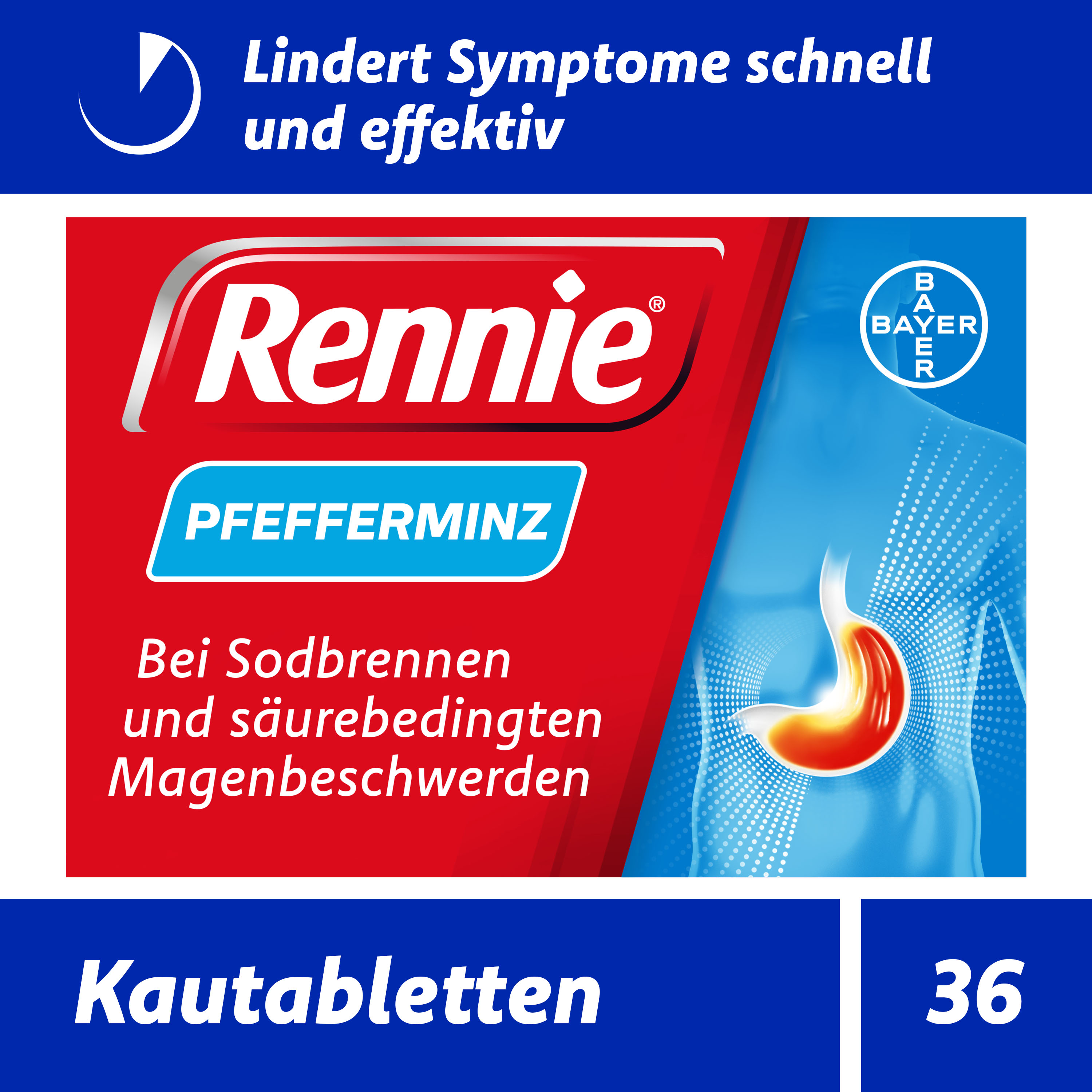RENNIE Kautabletten schnell wirksam bei Sodbrennen, Magendrücken, Völlegefühl Abbildung für RENNIE Kautabletten schnell wirksam bei Sodbrennen, Magendrücken, Völlegefühl