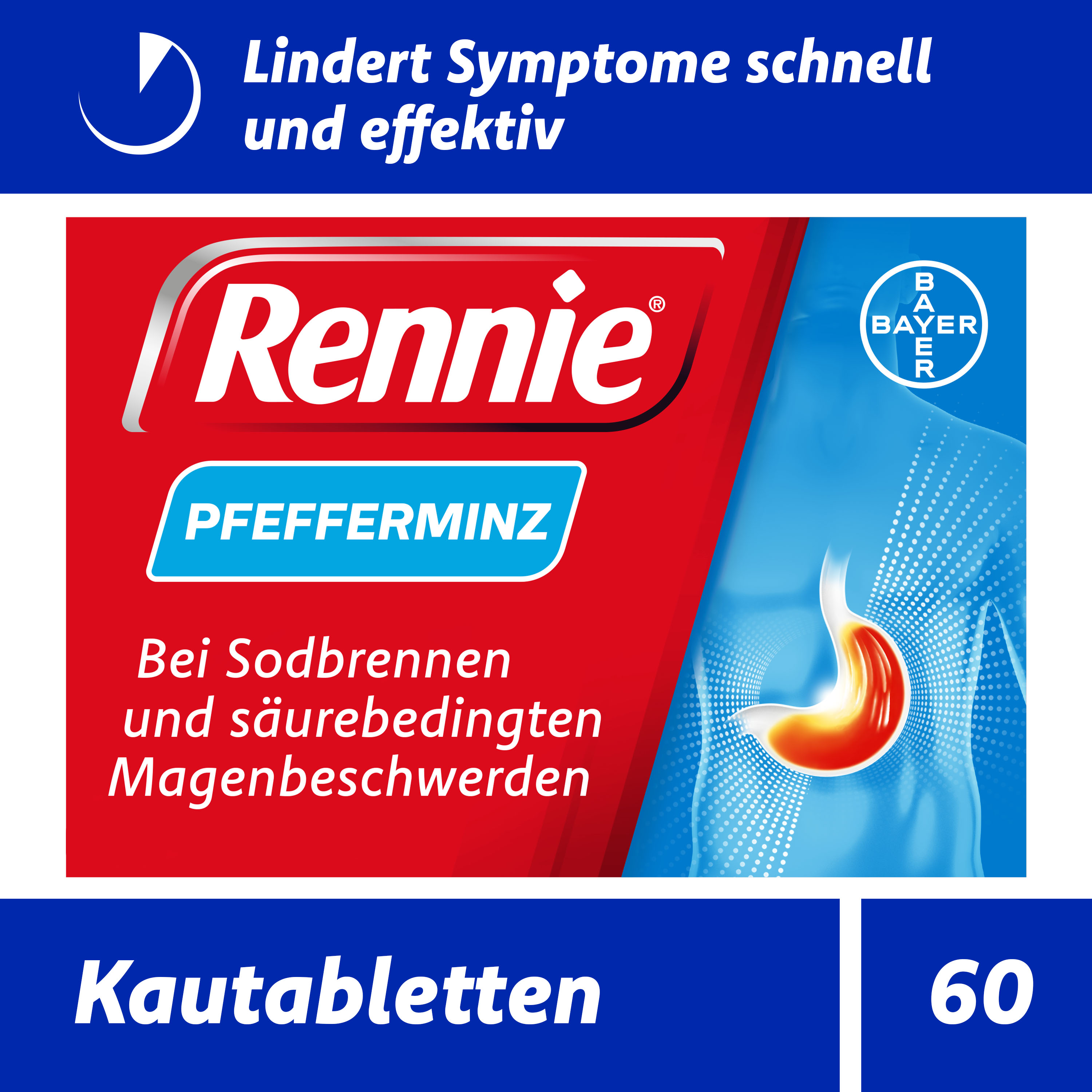 RENNIE Kautabletten schnell wirksam bei Sodbrennen, Magendrücken, Völlegefühl Abbildung für RENNIE Kautabletten schnell wirksam bei Sodbrennen, Magendrücken, Völlegefühl