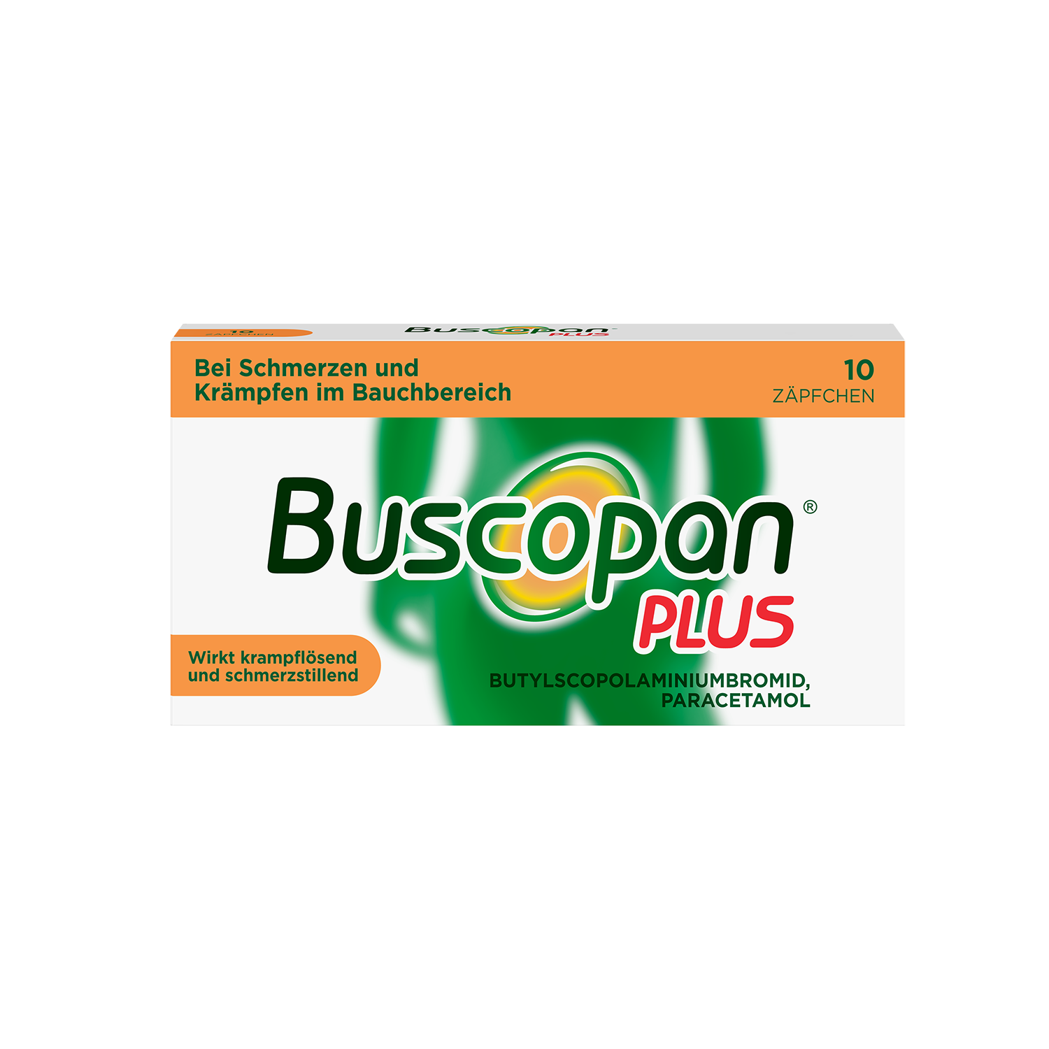 BUSCOPAN plus Zäpfchen mit Paracetamol bei stärkeren Schmerzen und Krämpfen im Bauchbereich Abbildung für BUSCOPAN plus Zäpfchen mit Paracetamol bei stärkeren Schmerzen und Krämpfen im Bauchbereich