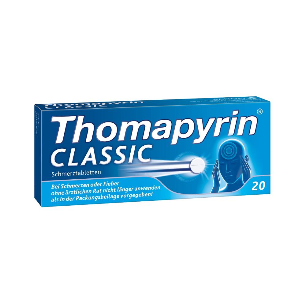 THOMAPYRIN CLASSIC Schmerztabletten bei Kopfschmerzen mit ASS, Paracetamol und Coffein Abbildung für THOMAPYRIN CLASSIC Schmerztabletten bei Kopfschmerzen mit ASS, Paracetamol und Coffein