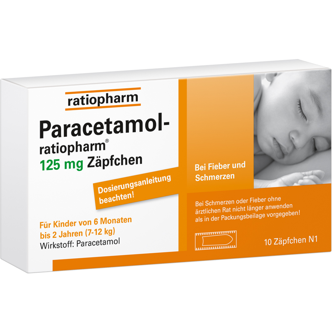 PARACETAMOL-ratiopharm 125 mg Zäpfchen Abbildung für PARACETAMOL-ratiopharm 125 mg Zäpfchen