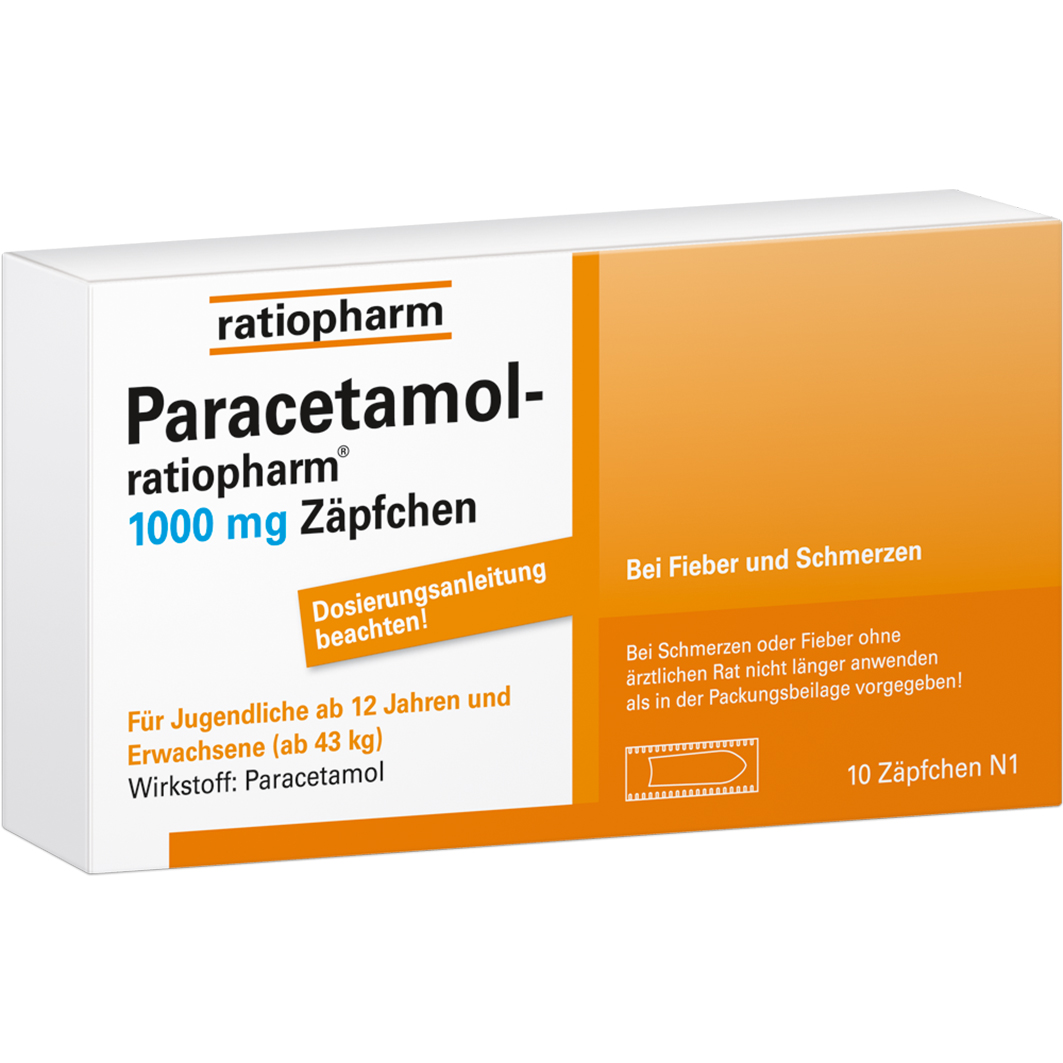 PARACETAMOL-ratiopharm 1.000 mg Zäpfchen Abbildung für PARACETAMOL-ratiopharm 1.000 mg Zäpfchen