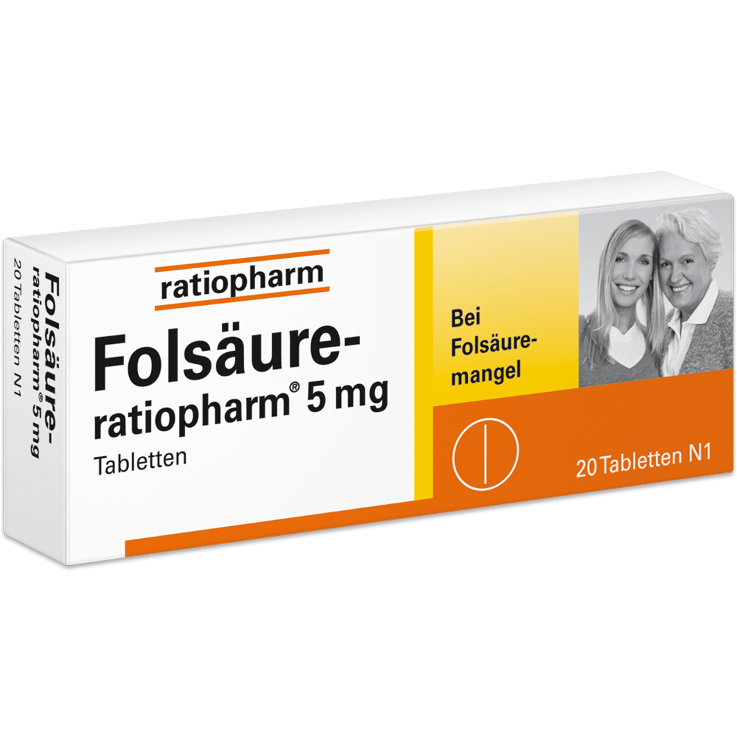 FOLSÄURE-RATIOPHARM 5 mg Tabletten Abbildung für FOLSÄURE-RATIOPHARM 5 mg Tabletten