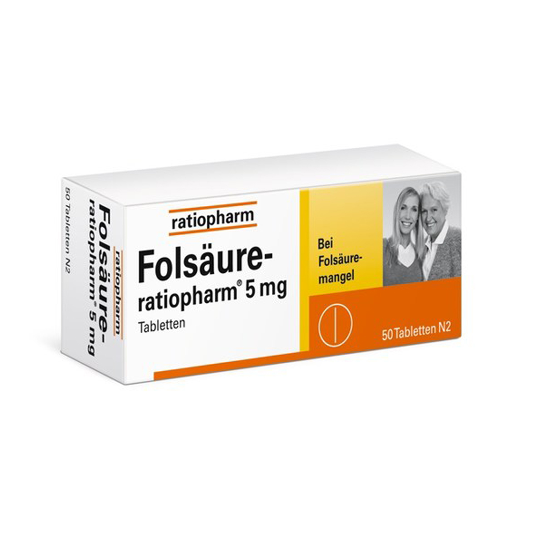 FOLSÄURE-RATIOPHARM 5 mg Tabletten Abbildung für FOLSÄURE-RATIOPHARM 5 mg Tabletten