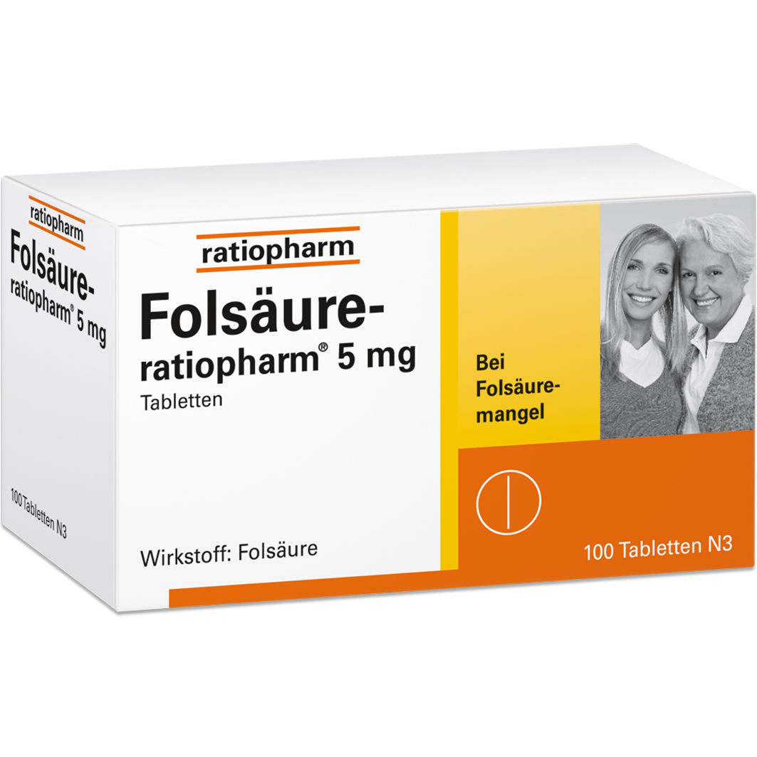 FOLSÄURE-RATIOPHARM 5 mg Tabletten Abbildung für FOLSÄURE-RATIOPHARM 5 mg Tabletten