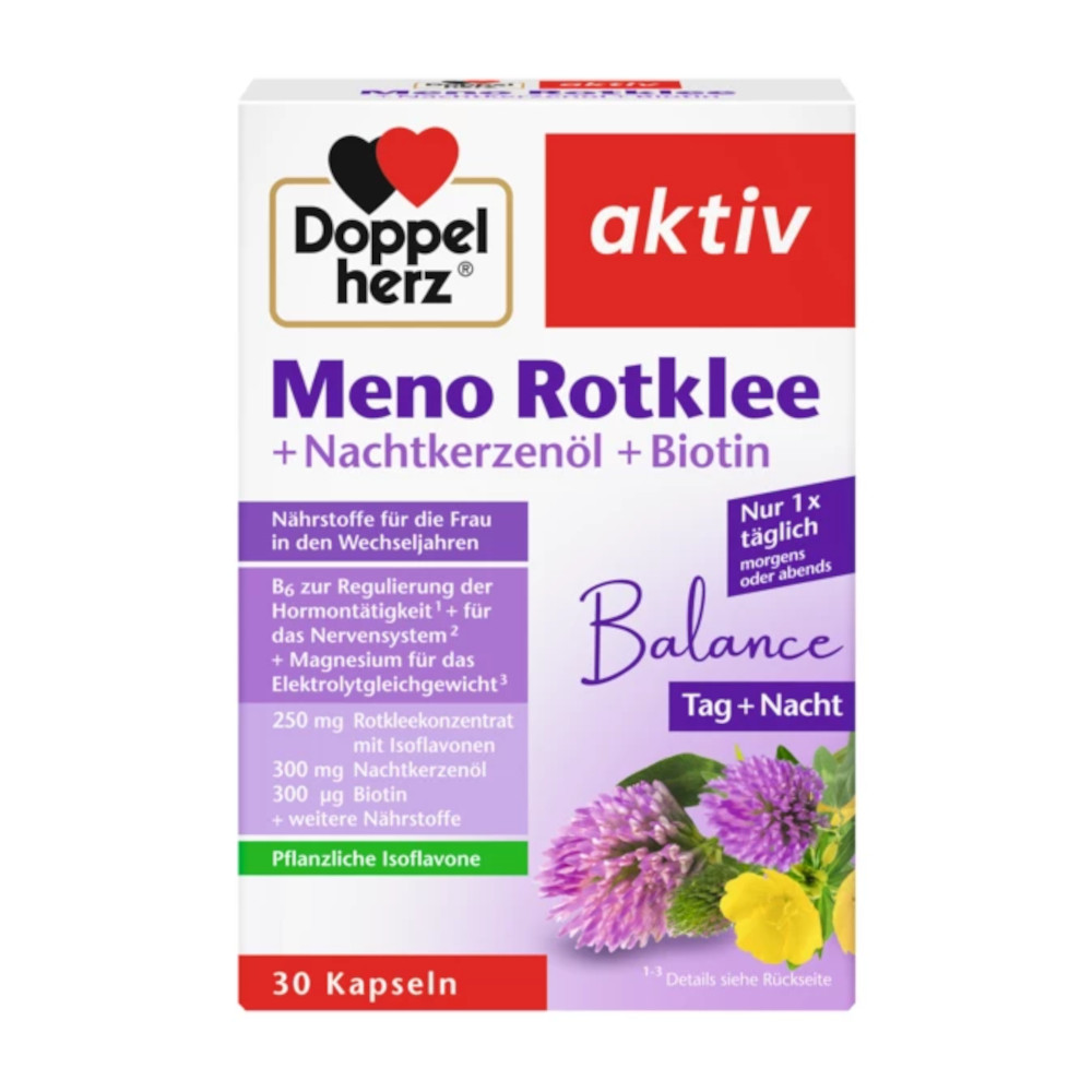 DOPPELHERZ Meno Rotklee+Nachtkerzenöl+Biotin Kaps. Abbildung für DOPPELHERZ Meno Rotklee+Nachtkerzenöl+Biotin Kaps.