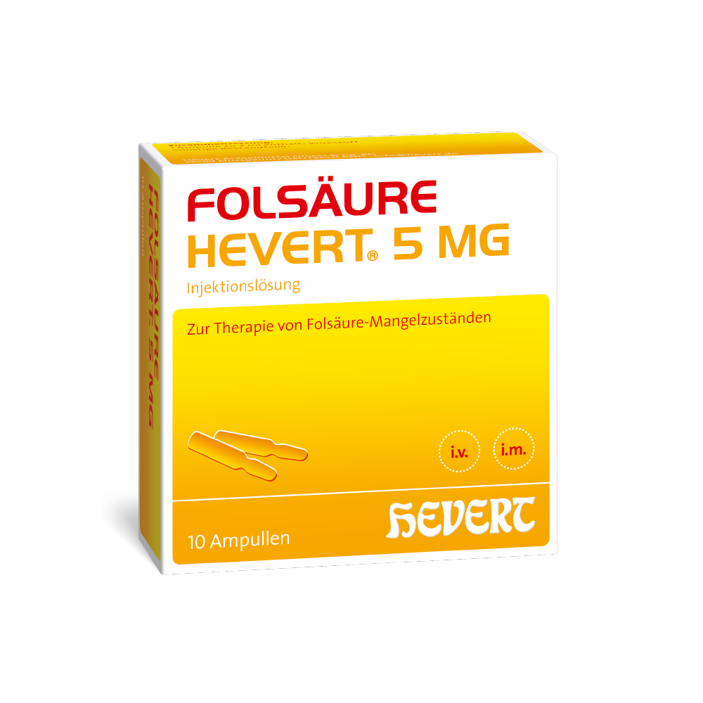 FOLSÄURE HEVERT 5 mg Ampullen Abbildung für FOLSÄURE HEVERT 5 mg Ampullen