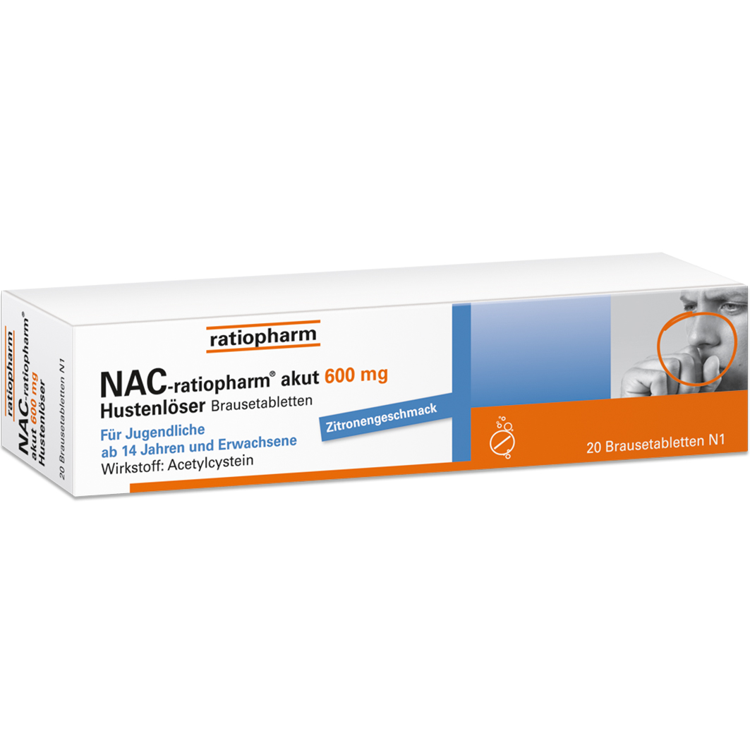 NAC-ratiopharm akut 600 mg Hustenlöser Brausetabl. Abbildung für NAC-ratiopharm akut 600 mg Hustenlöser Brausetabl.