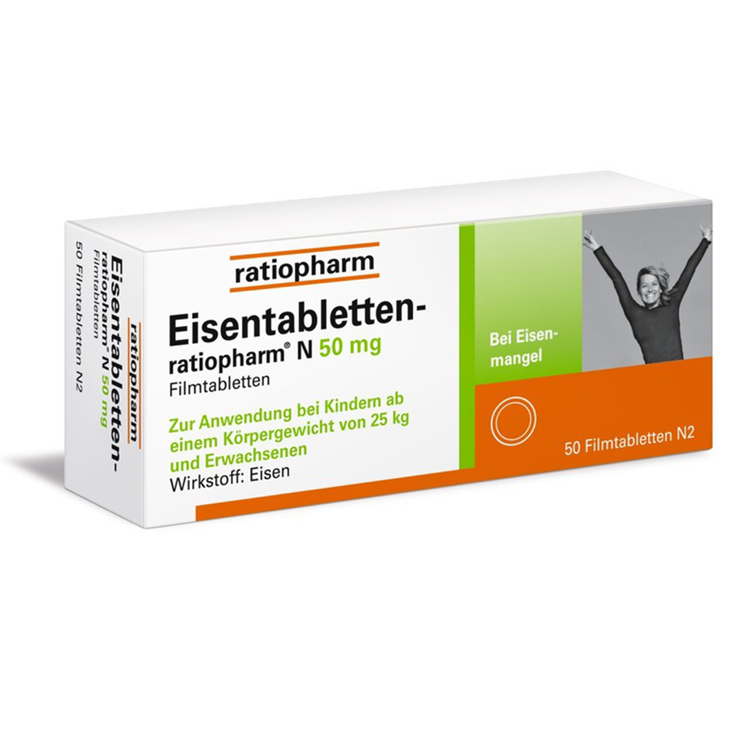 EISENTABLETTEN-ratiopharm N 50 mg Filmtabletten Abbildung für EISENTABLETTEN-ratiopharm N 50 mg Filmtabletten