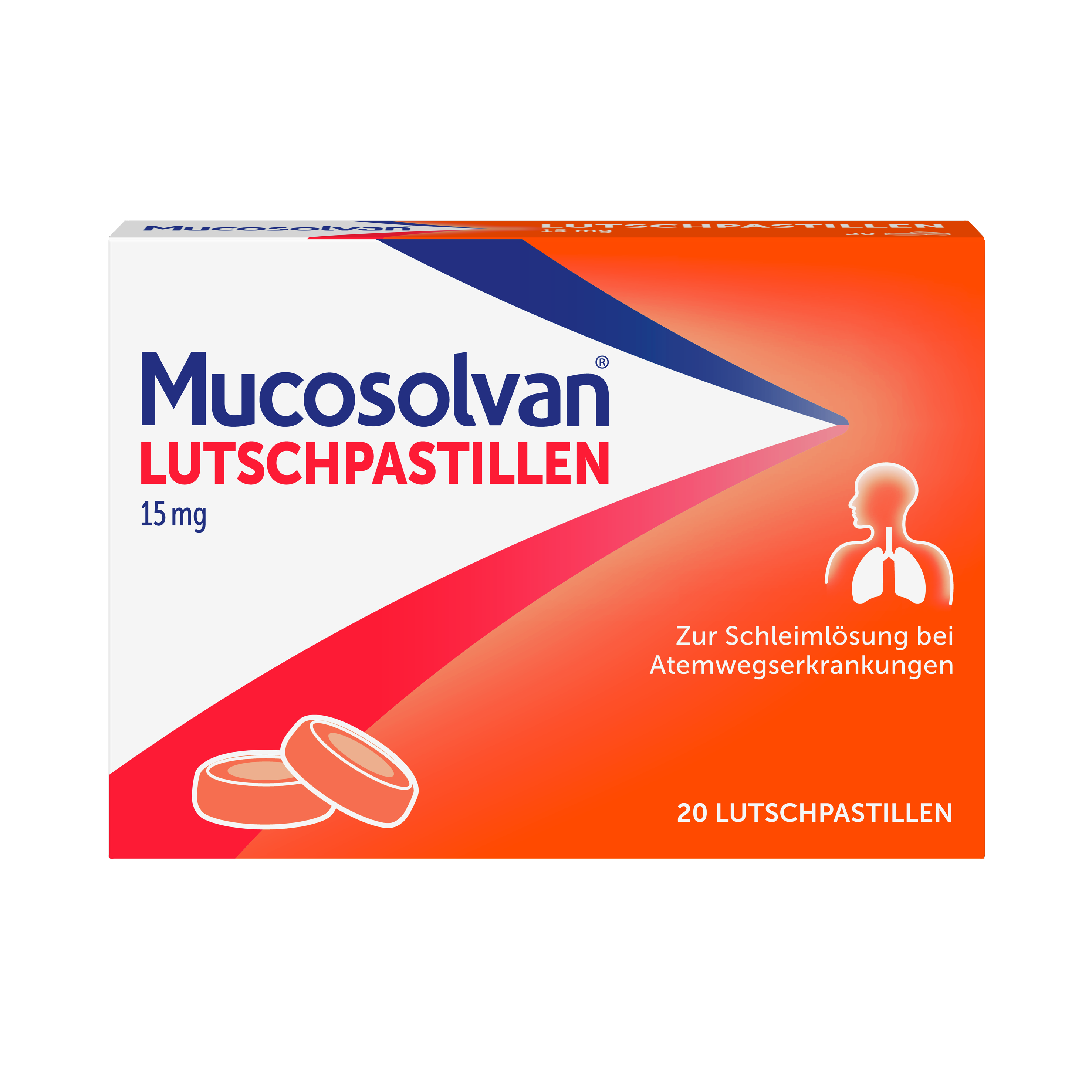 MUCOSOLVAN Lutschpastillen 15 mg zur Schleimlösung bei Atemwegserkrankungen Abbildung für MUCOSOLVAN Lutschpastillen 15 mg zur Schleimlösung bei Atemwegserkrankungen