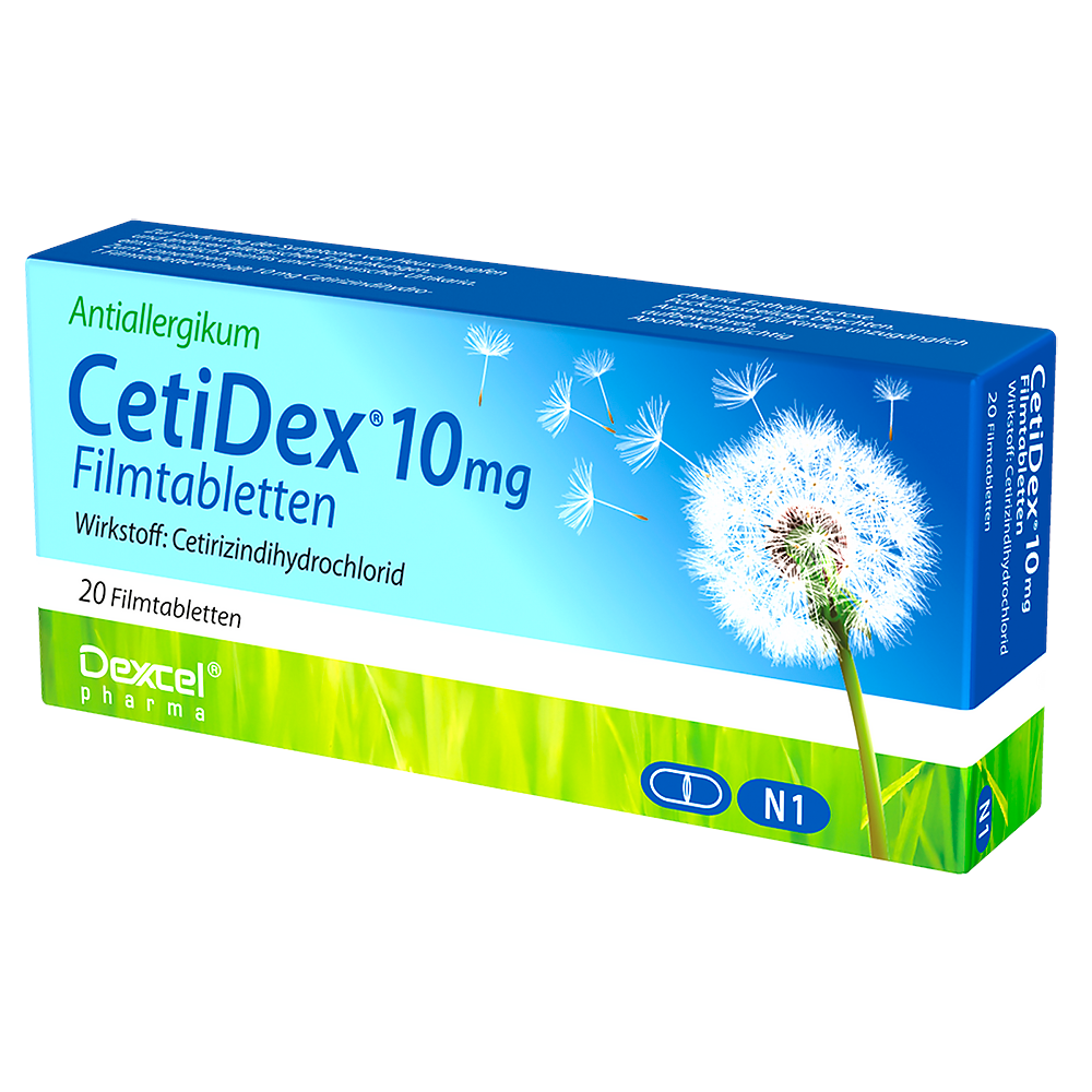 CETIDEX 10 mg Cetirizin Filmtabletten Antiallergikum Abbildung für CETIDEX 10 mg Cetirizin Filmtabletten Antiallergikum