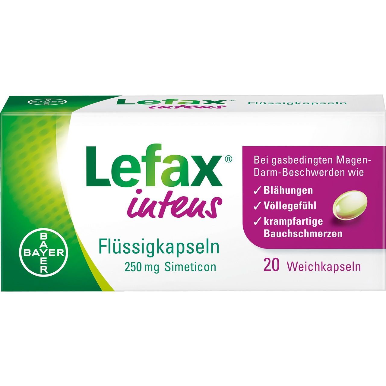 LEFAX intens Flüssigkapseln 250 mg Simeticon Abbildung für LEFAX intens Flüssigkapseln 250 mg Simeticon