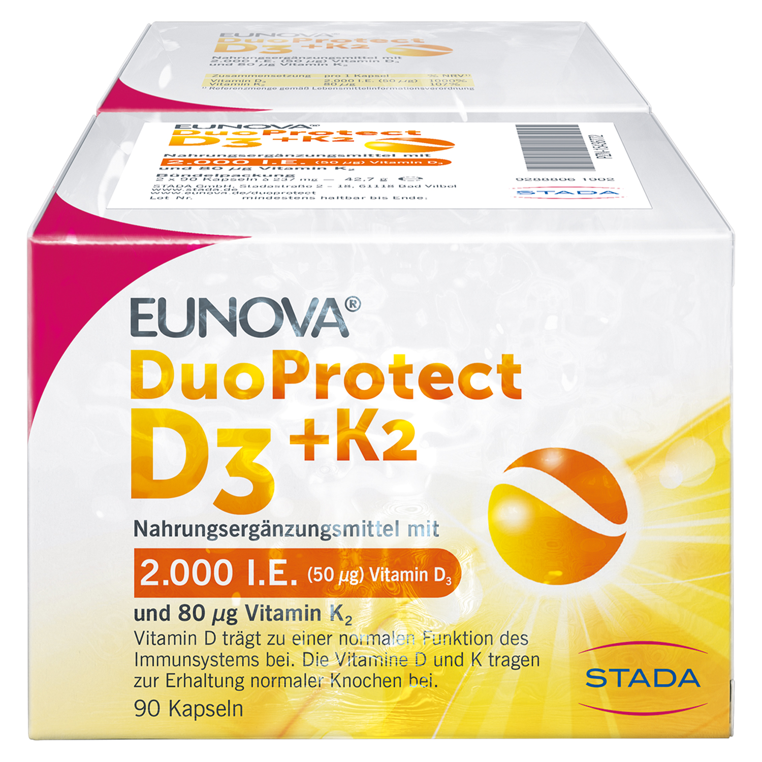 EUNOVA DuoProtect D3+K2 2.000 I.E./80 μg Kps.Kombi Abbildung für EUNOVA DuoProtect D3+K2 2.000 I.E./80 μg Kps.Kombi