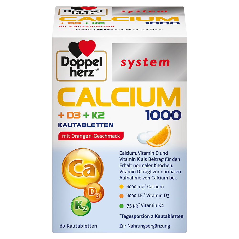 DOPPELHERZ Calcium 1000+D3+K2 system Kautabletten Abbildung für DOPPELHERZ Calcium 1000+D3+K2 system Kautabletten
