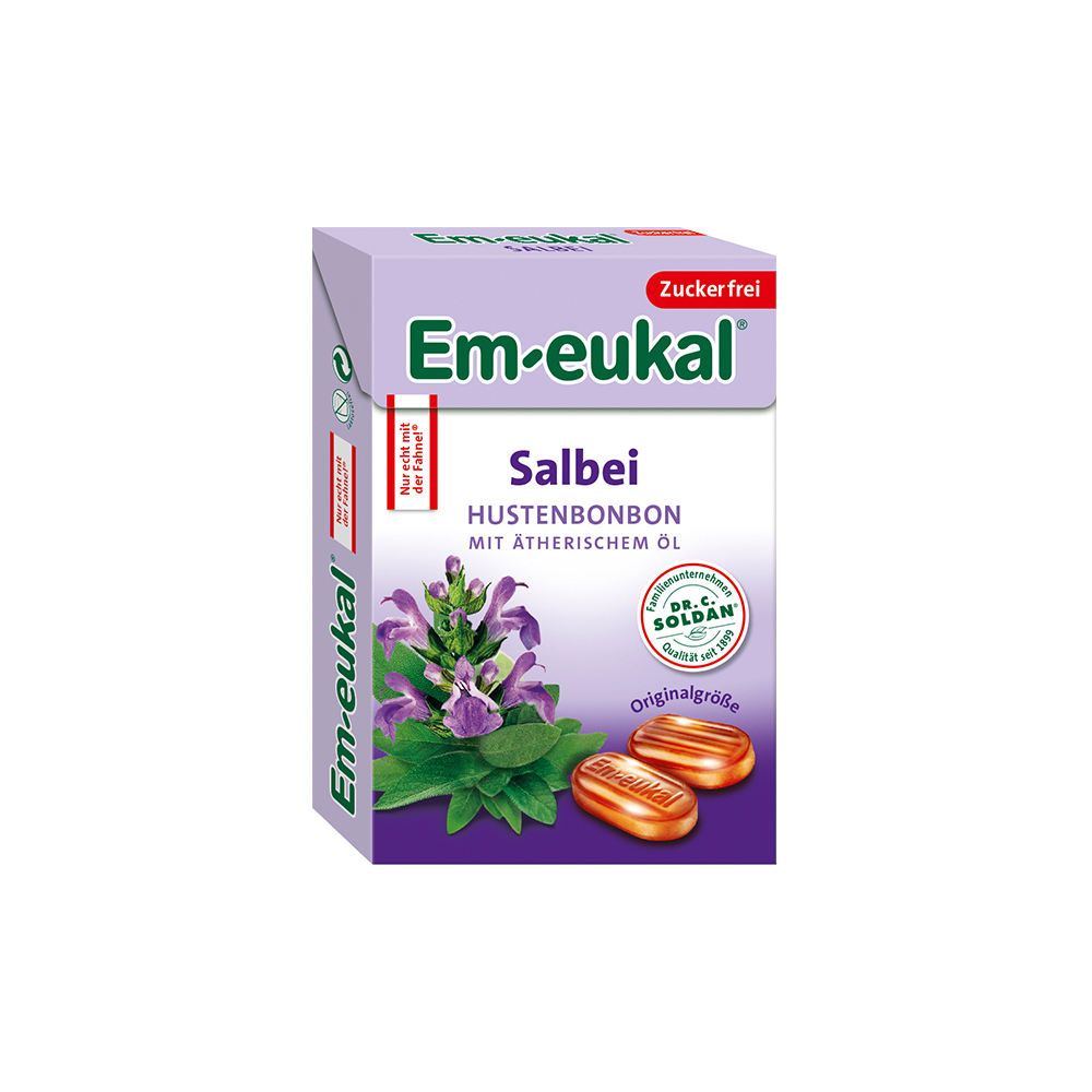 EM-EUKAL Bonbons Salbei zuckerfrei Box Abbildung für EM-EUKAL Bonbons Salbei zuckerfrei Box