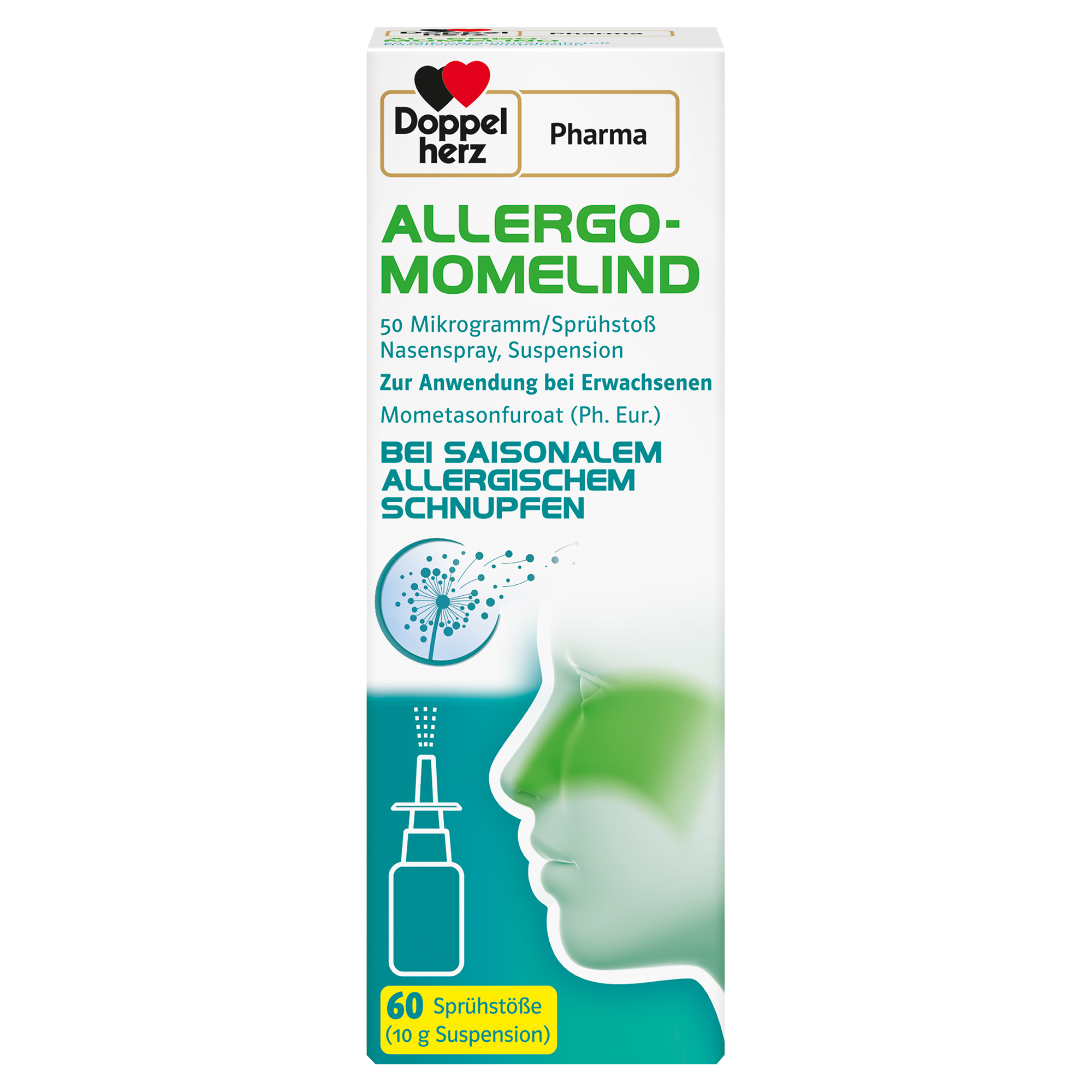 ALLERGO-MOMELIND Doppelherz 50 μg/Sprühstoß, Nasenspray, Suspension Abbildung für ALLERGO-MOMELIND Doppelherz 50 μg/Sprühstoß, Nasenspray, Suspension