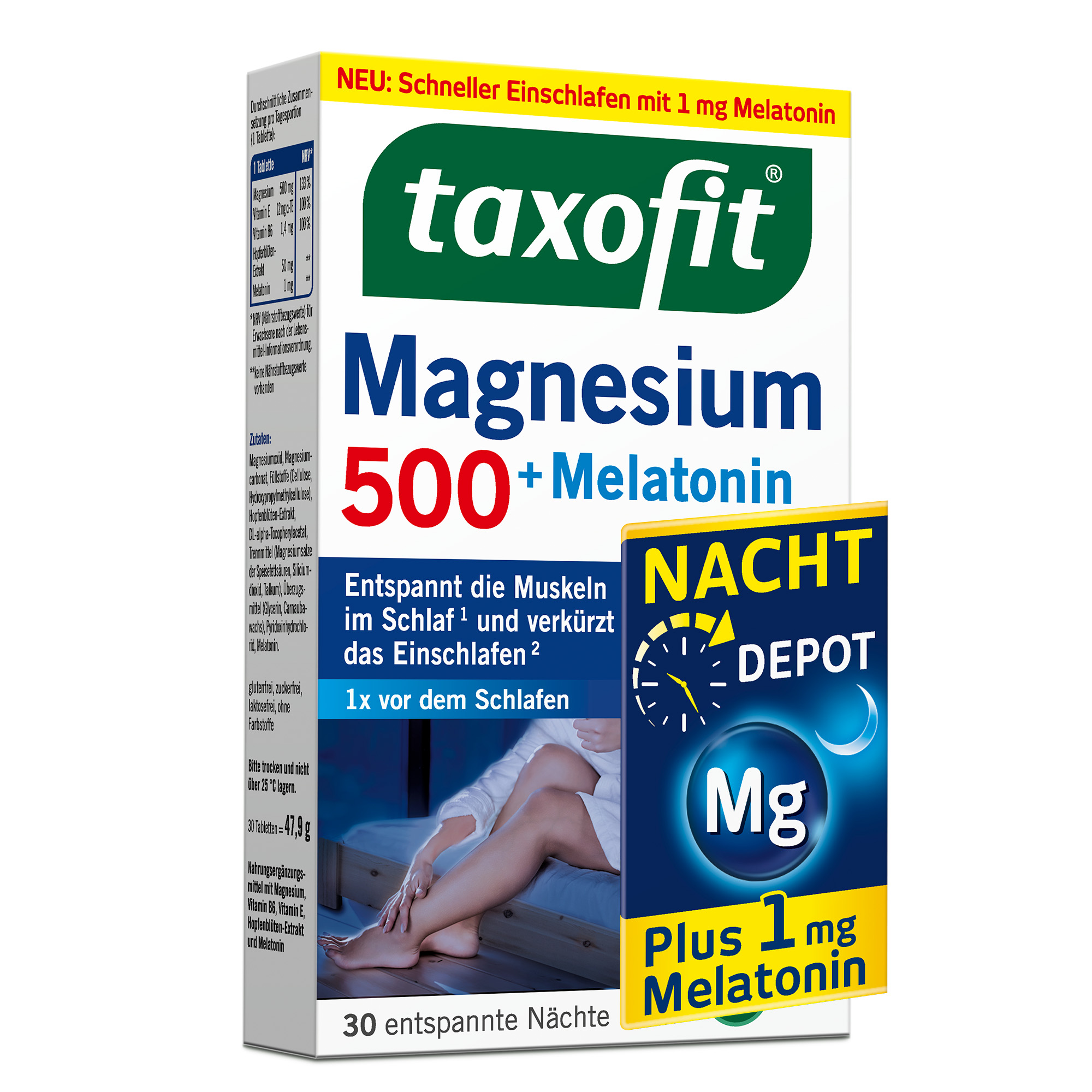 TAXOFIT Magnesium 500 Nacht+Melatonin Tabletten Abbildung für TAXOFIT Magnesium 500 Nacht+Melatonin Tabletten